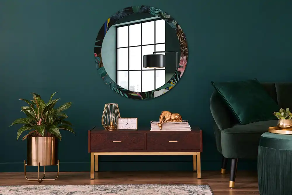 Miroir rond imprimé jungle style vintage