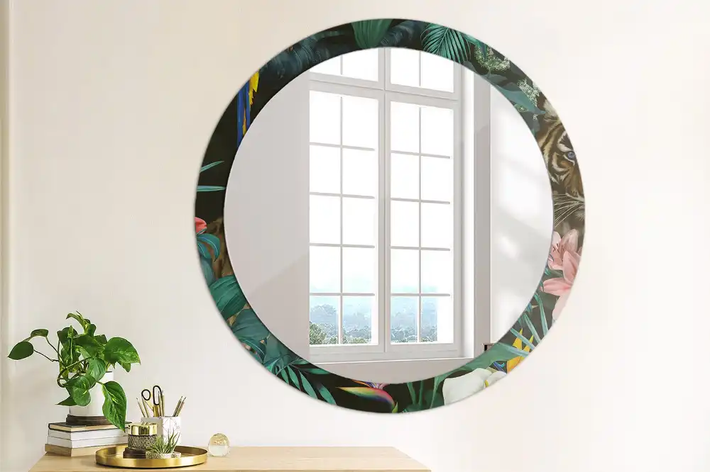 Miroir rond imprimé jungle style vintage