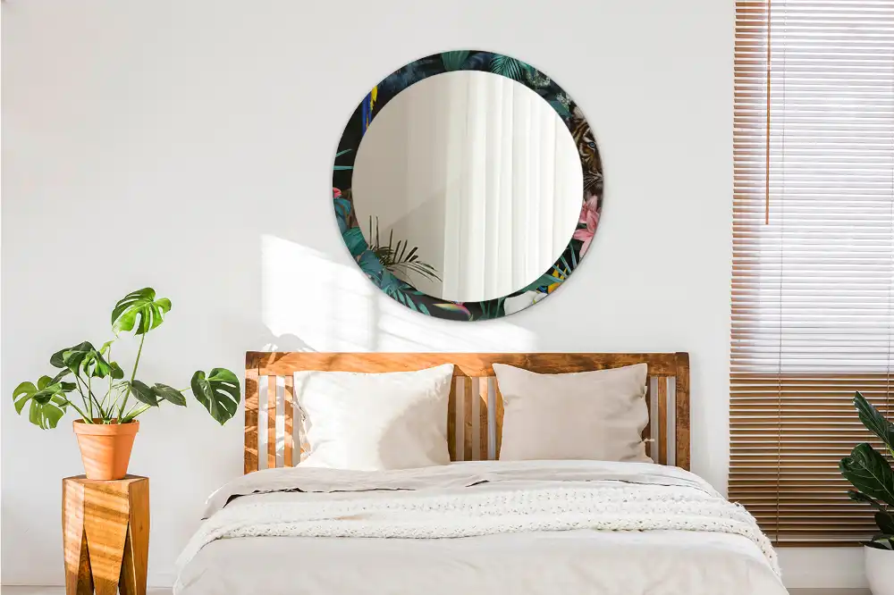 Miroir rond imprimé jungle style vintage