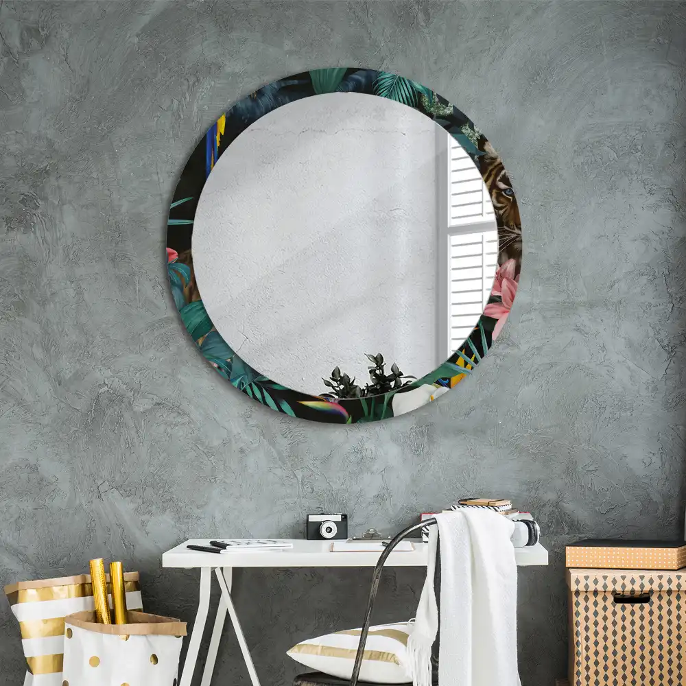 Miroir rond imprimé jungle style vintage
