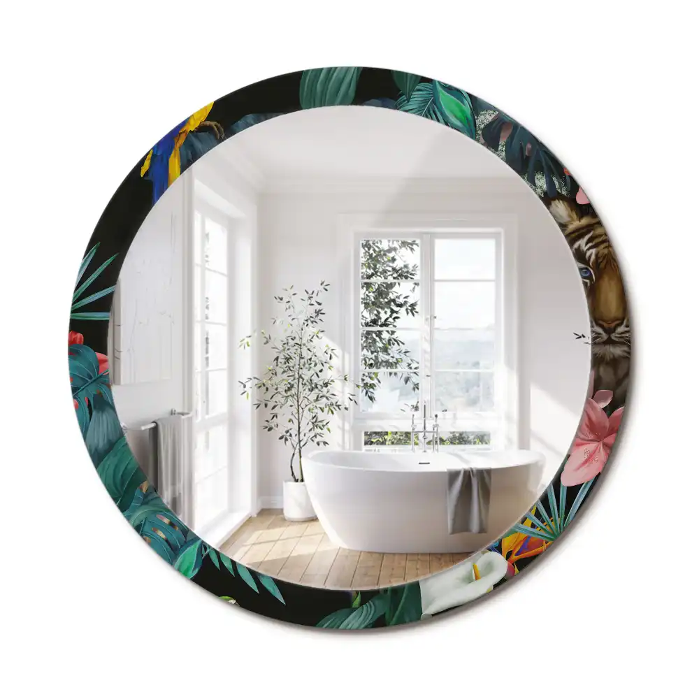 Miroir rond imprimé jungle style vintage