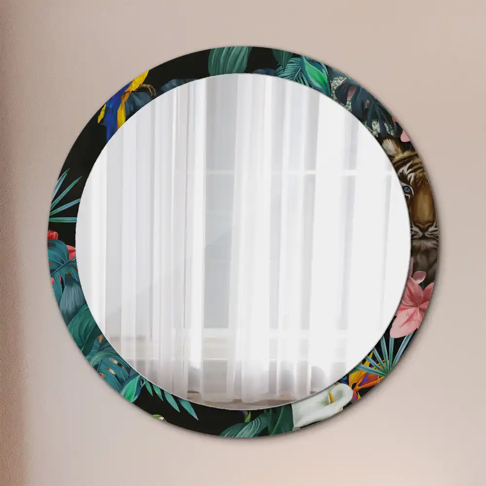 Miroir rond imprimé jungle style vintage