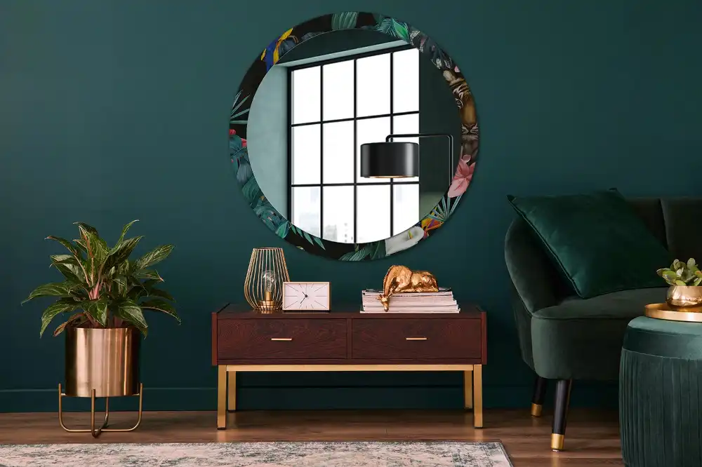 Miroir rond imprimé jungle style vintage