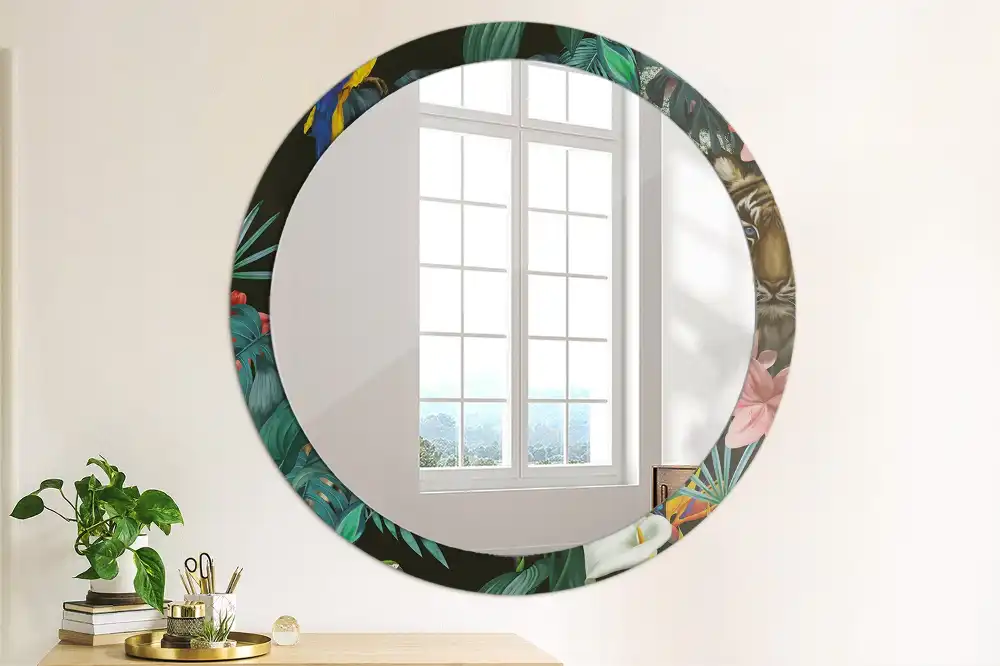 Miroir rond imprimé jungle style vintage