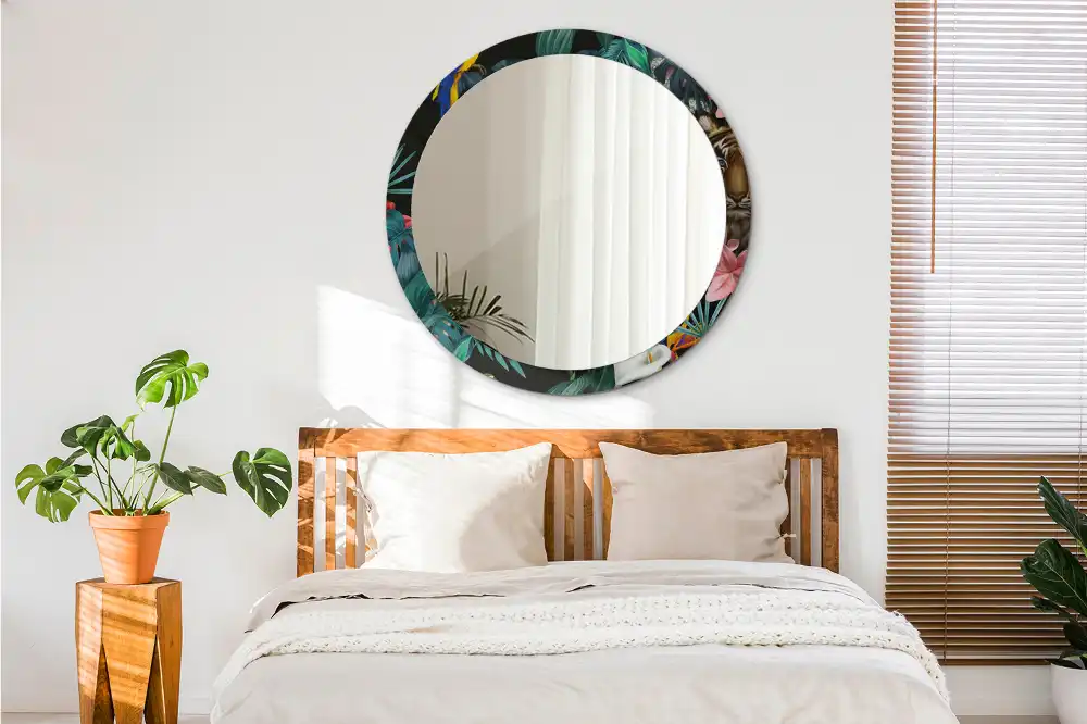Miroir rond imprimé jungle style vintage