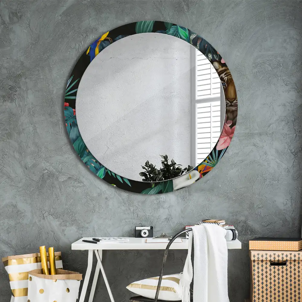 Miroir rond imprimé jungle style vintage