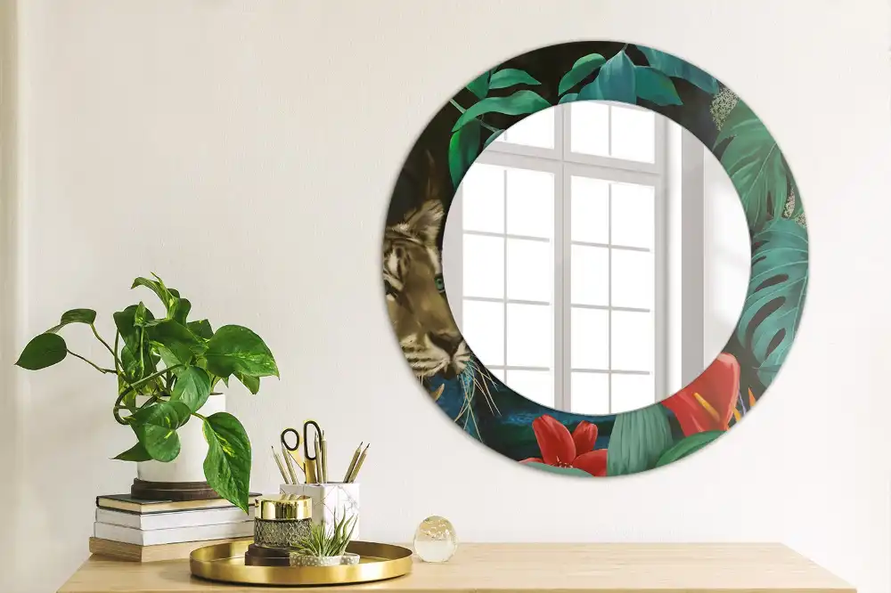 Miroir rond imprimé jungle style vintage