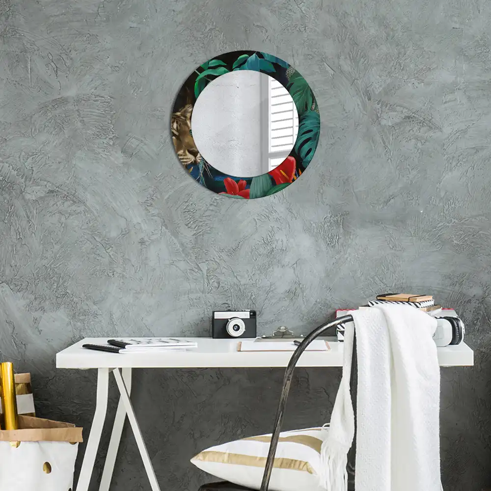 Miroir rond imprimé jungle style vintage