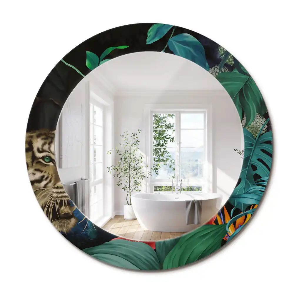 Miroir rond imprimé jungle style vintage