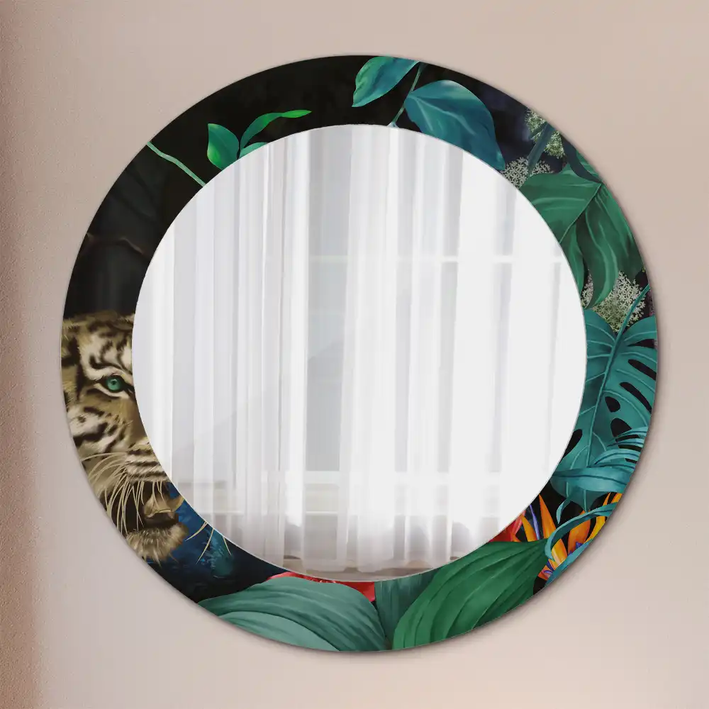 Miroir rond imprimé jungle style vintage