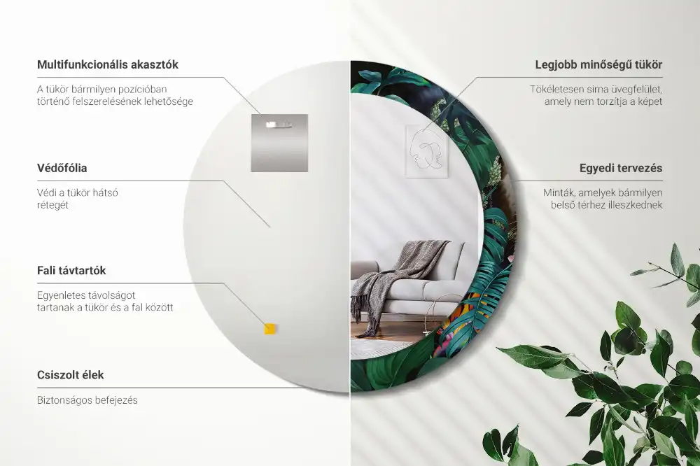 Miroir rond imprimé jungle style vintage