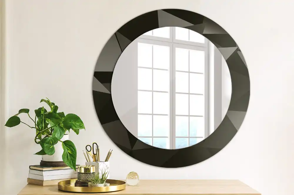 Miroir rond avec décoration abstraction noire