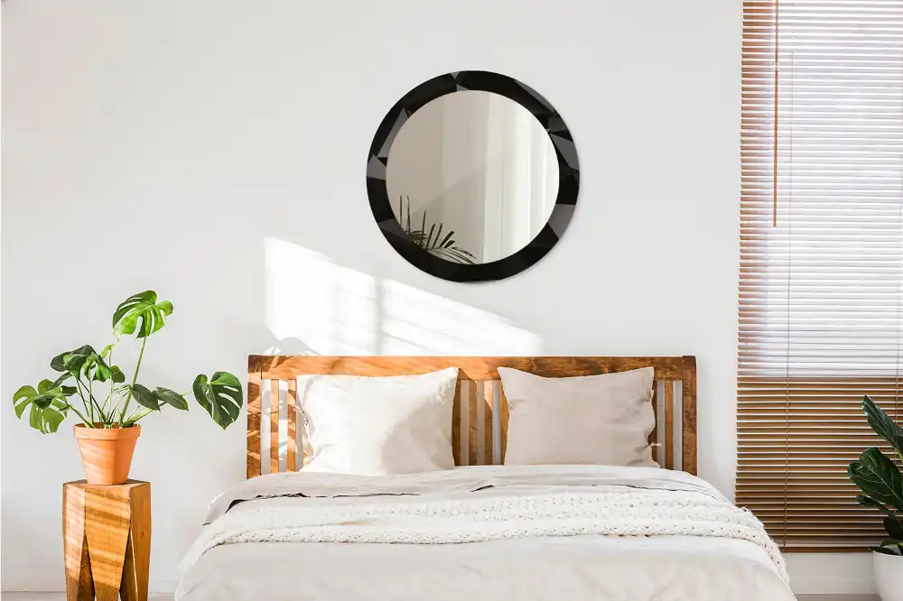 Miroir rond avec décoration abstraction noire
