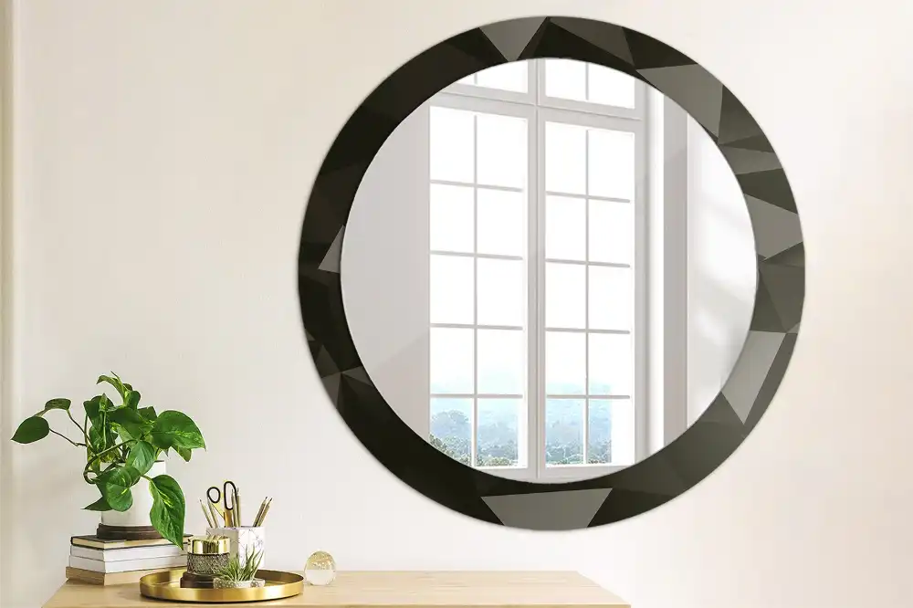Miroir rond avec décoration abstraction noire