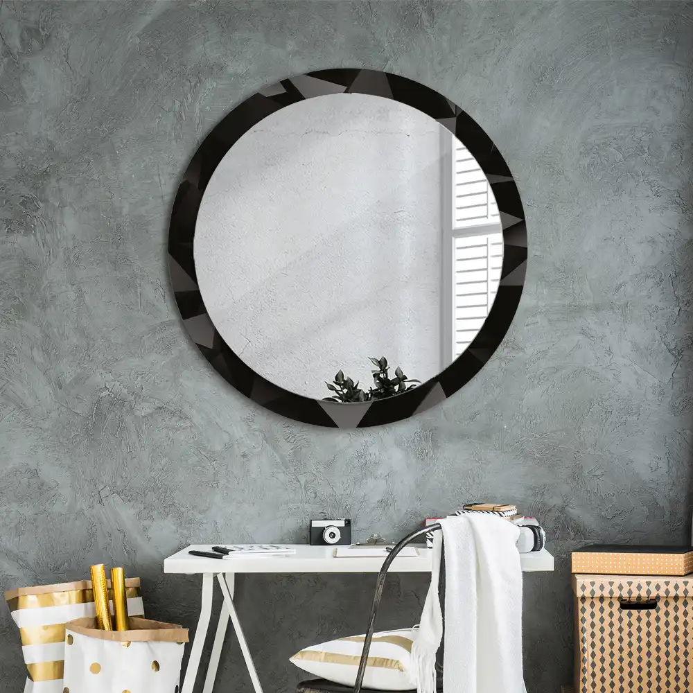 Miroir rond avec décoration abstraction noire