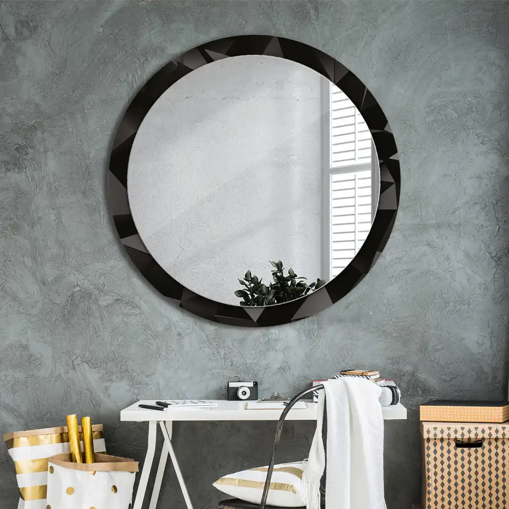 Miroir rond avec décoration abstraction noire