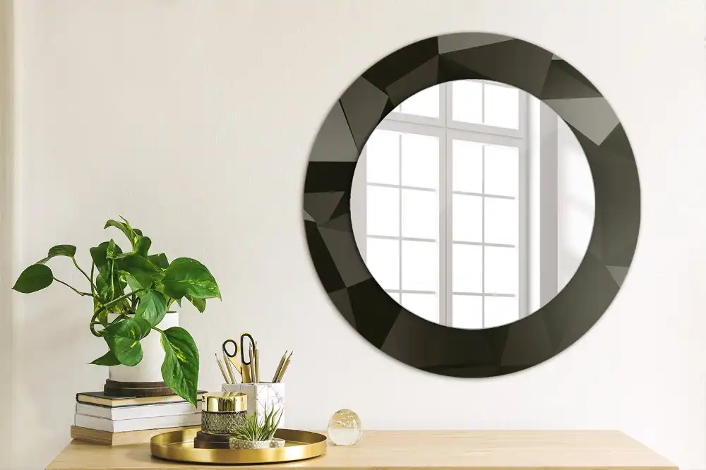 Miroir rond avec décoration abstraction noire