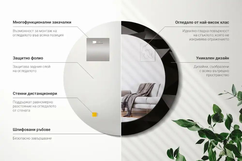 Miroir rond avec décoration abstraction noire