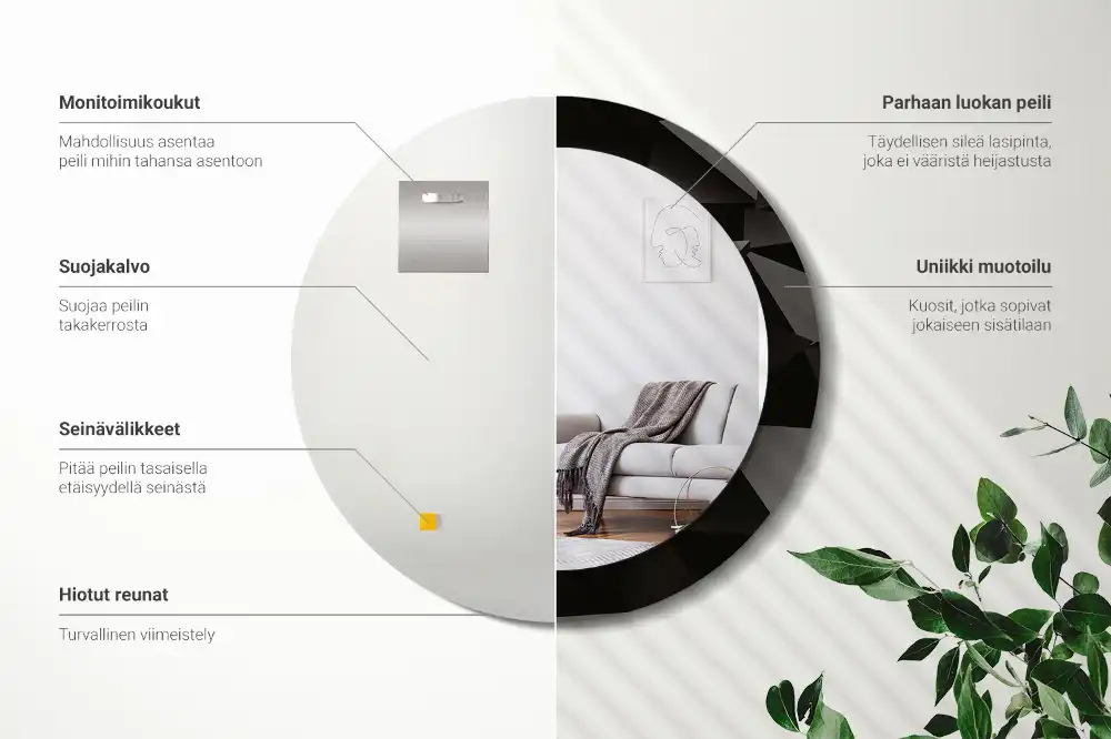 Miroir rond avec décoration abstraction noire