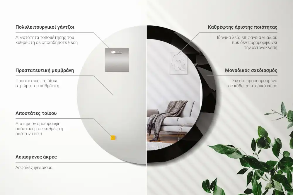 Miroir rond avec décoration abstraction noire