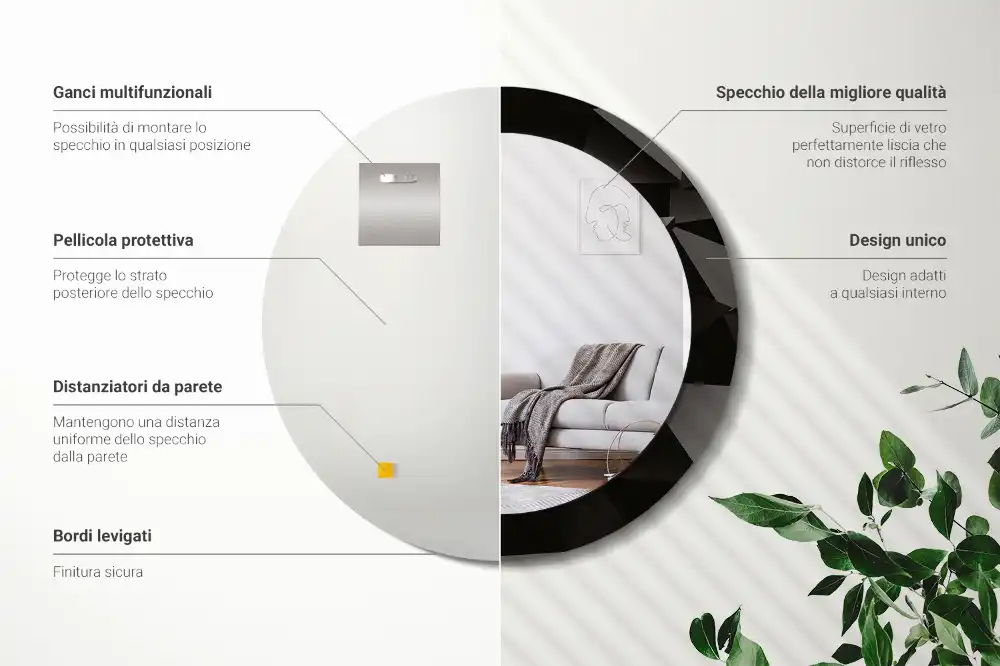 Miroir rond avec décoration abstraction noire
