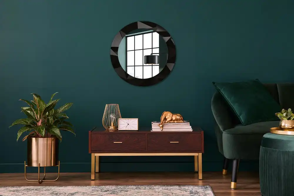 Miroir rond avec décoration abstraction noire