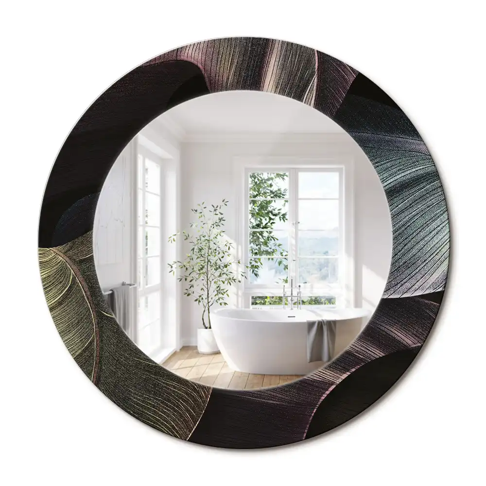 Miroir rond cadre imprimé feuilles tropicales sombres