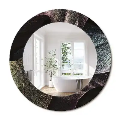 Miroir rond cadre imprimé feuilles tropicales sombres