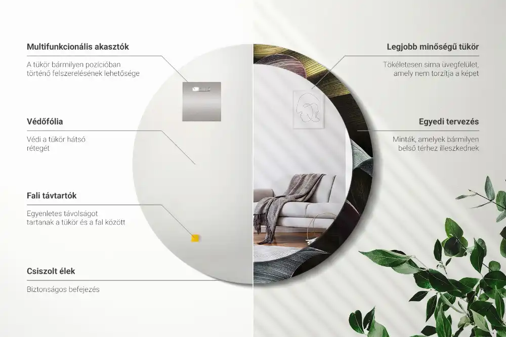 Miroir rond cadre imprimé feuilles tropicales sombres