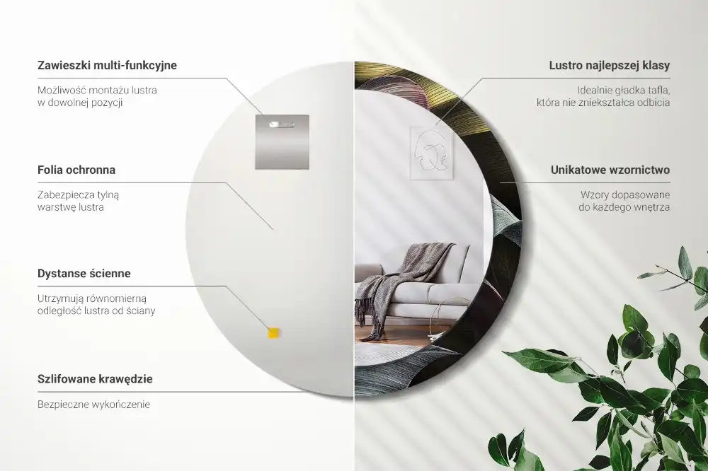 Miroir rond cadre imprimé feuilles tropicales sombres