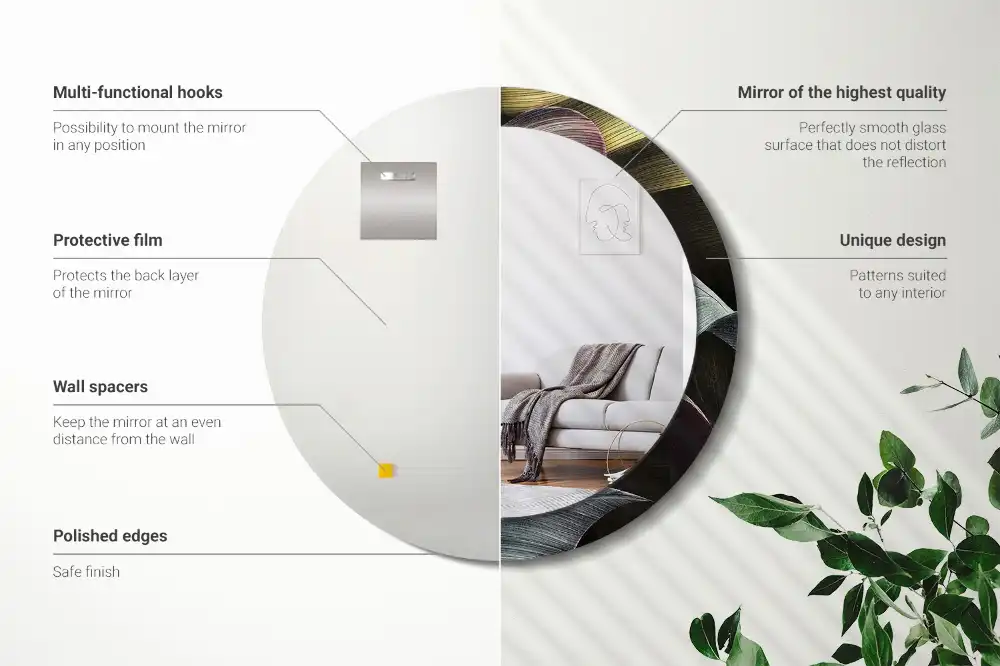 Miroir rond cadre imprimé feuilles tropicales sombres