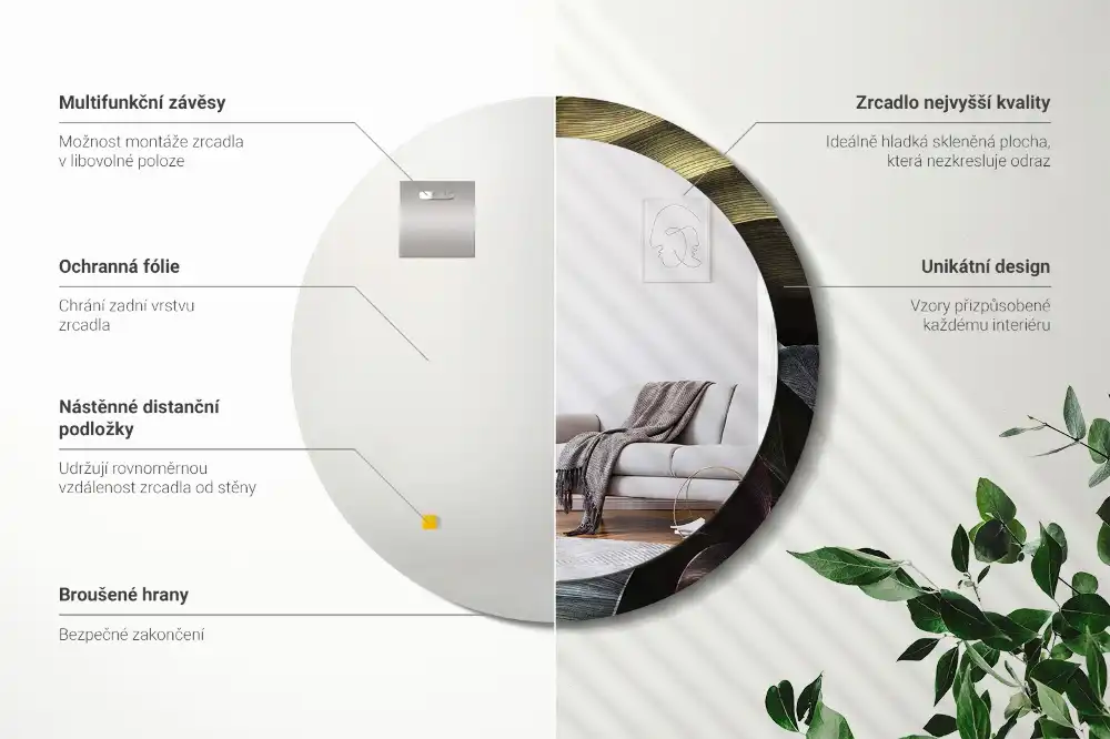 Miroir rond cadre imprimé feuilles tropicales sombres