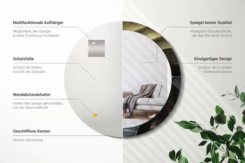 Miroir rond cadre imprimé feuilles tropicales sombres