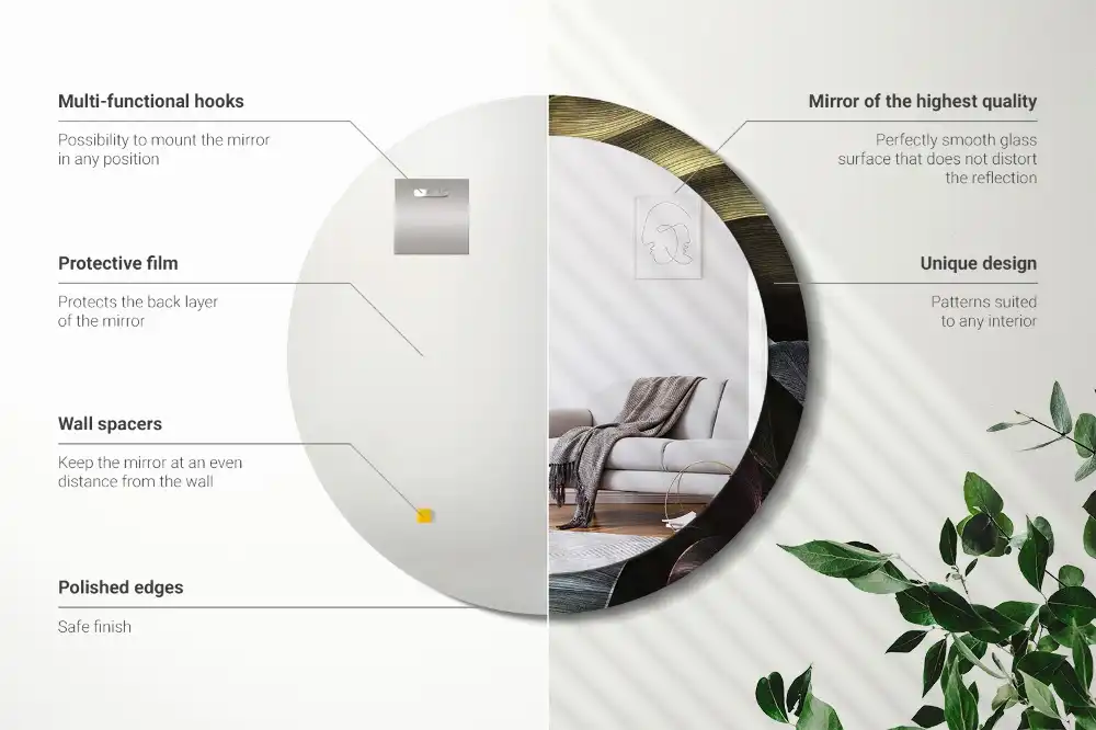 Miroir rond cadre imprimé feuilles tropicales sombres
