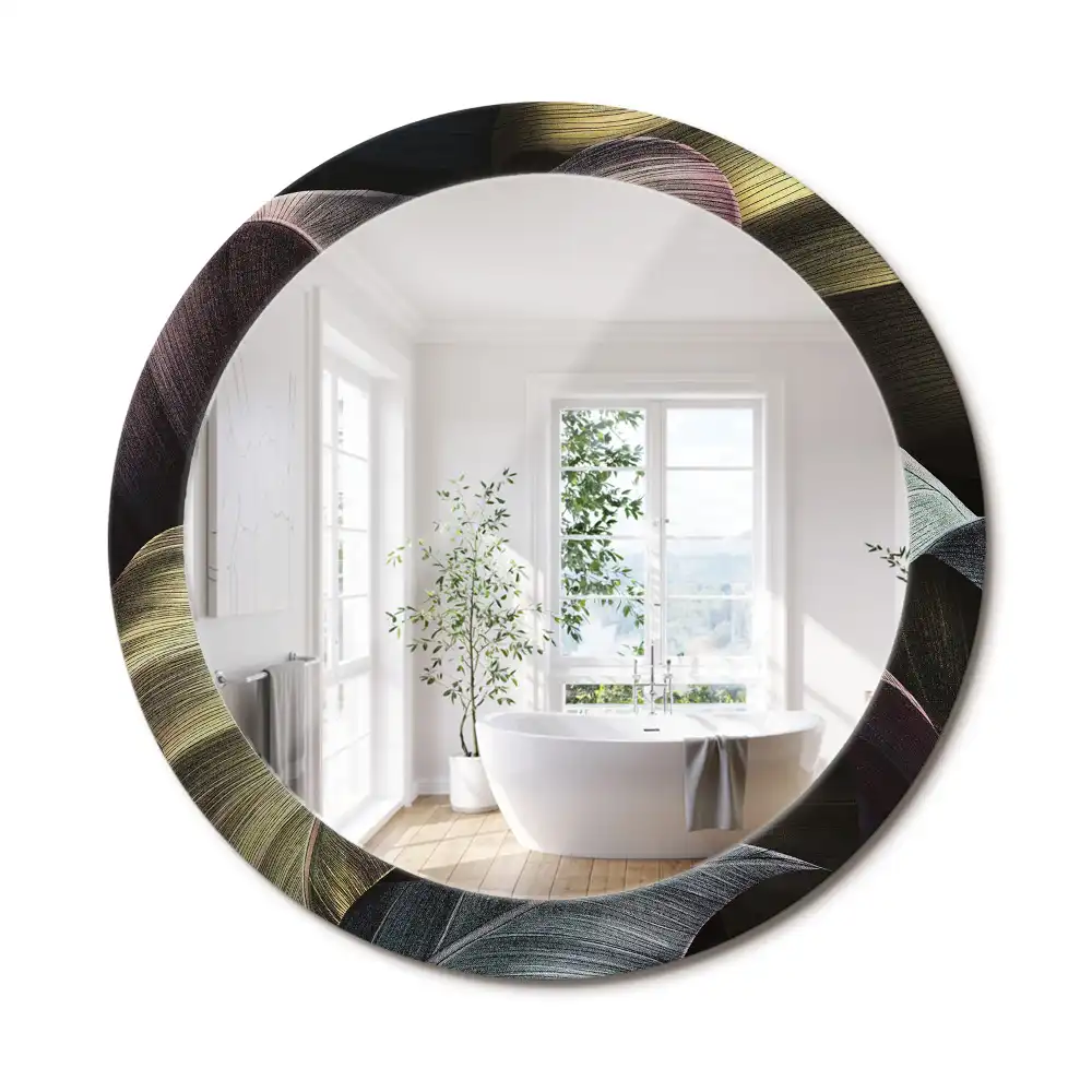 Miroir rond cadre imprimé feuilles tropicales sombres