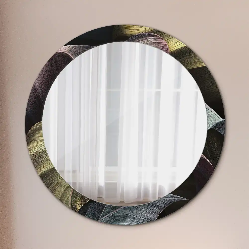 Miroir rond cadre imprimé feuilles tropicales sombres