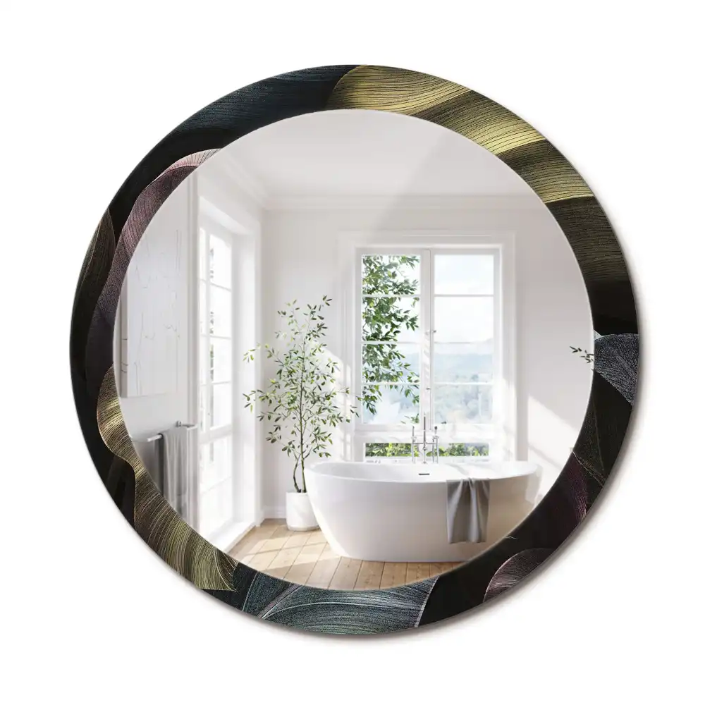 Miroir rond cadre imprimé feuilles tropicales sombres