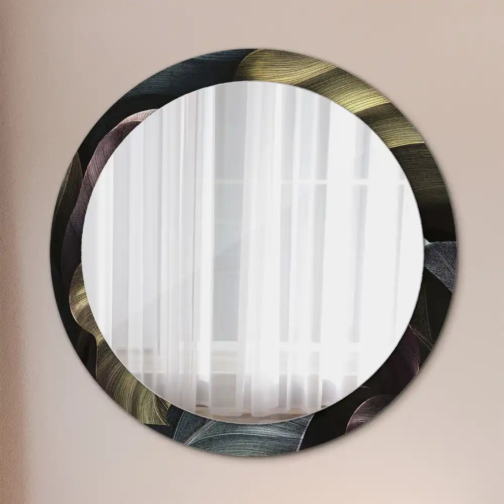 Miroir rond cadre imprimé feuilles tropicales sombres