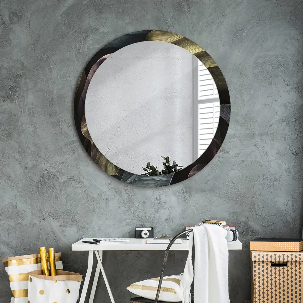 Miroir rond cadre imprimé feuilles tropicales sombres