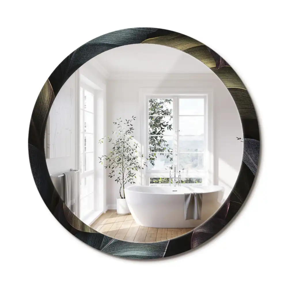 Miroir rond cadre imprimé feuilles tropicales sombres
