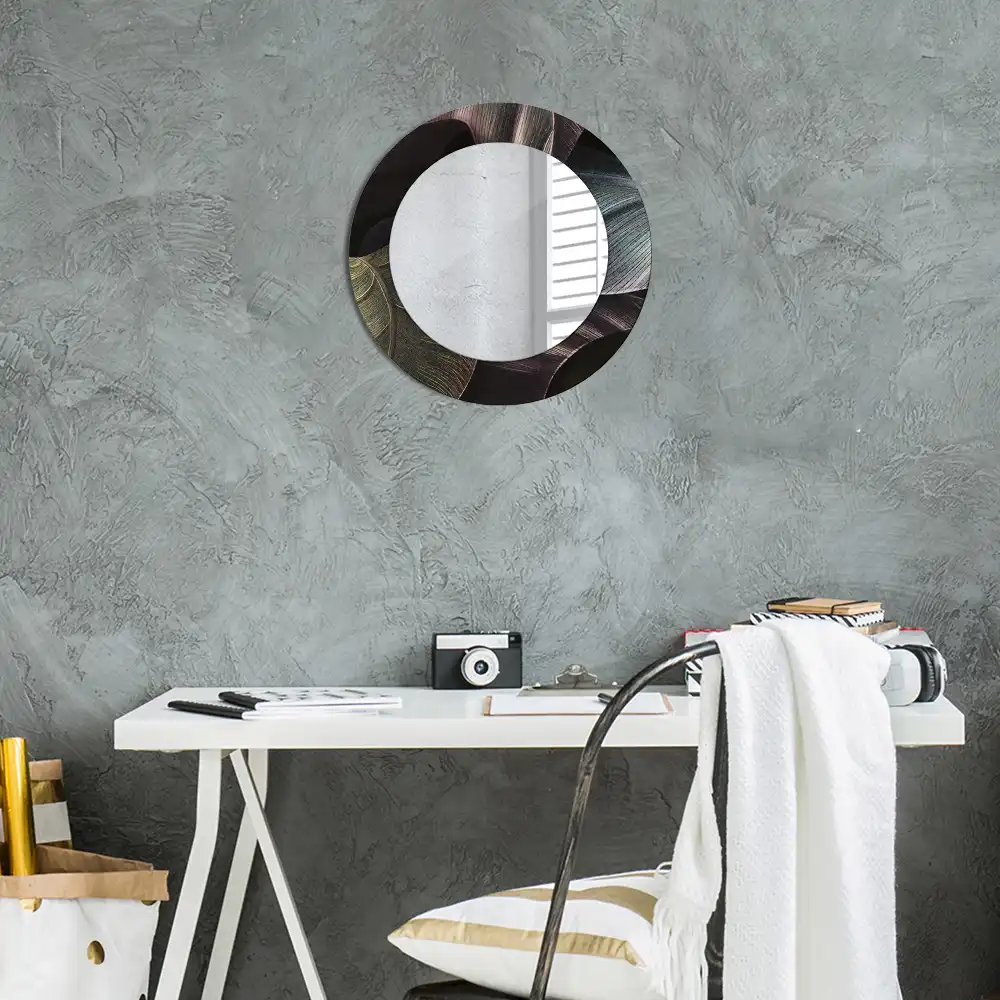 Miroir rond cadre imprimé feuilles tropicales sombres