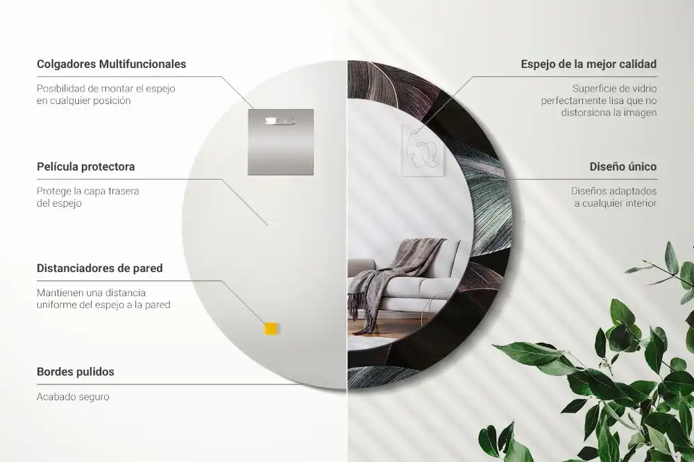 Miroir rond cadre imprimé feuilles tropicales sombres