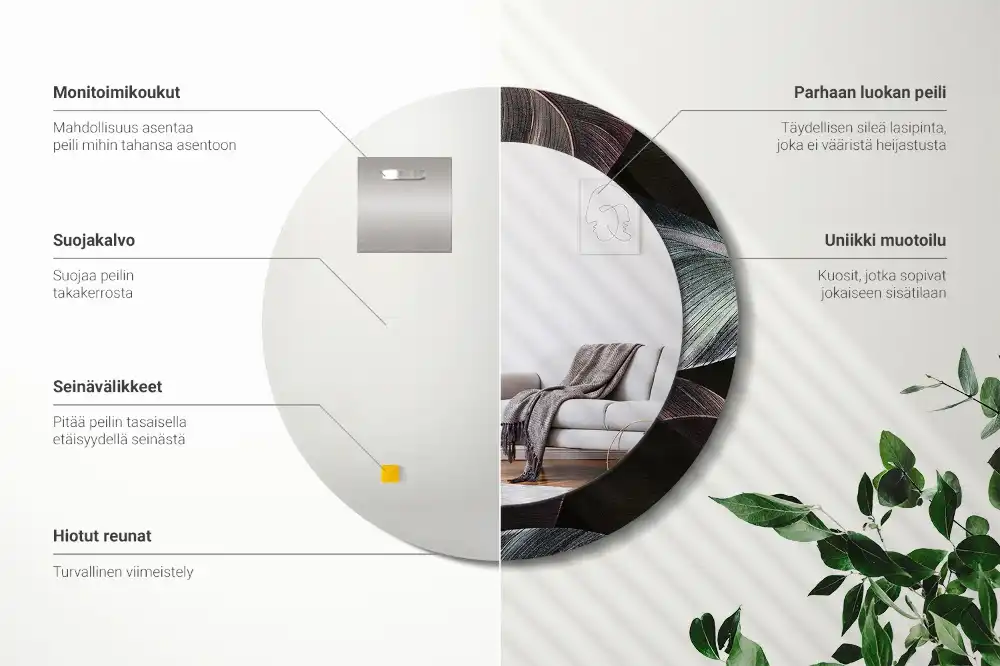 Miroir rond cadre imprimé feuilles tropicales sombres