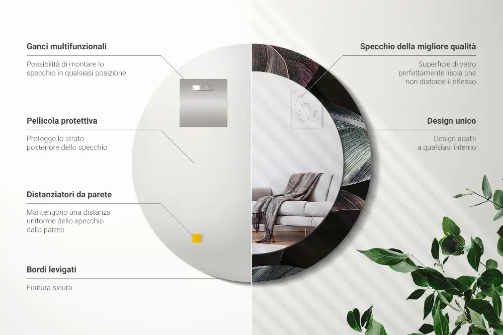 Miroir rond cadre imprimé feuilles tropicales sombres