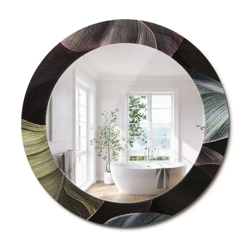Miroir rond cadre imprimé feuilles tropicales sombres