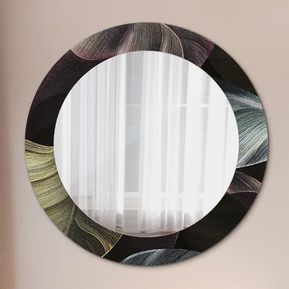 Miroir rond cadre imprimé feuilles tropicales sombres