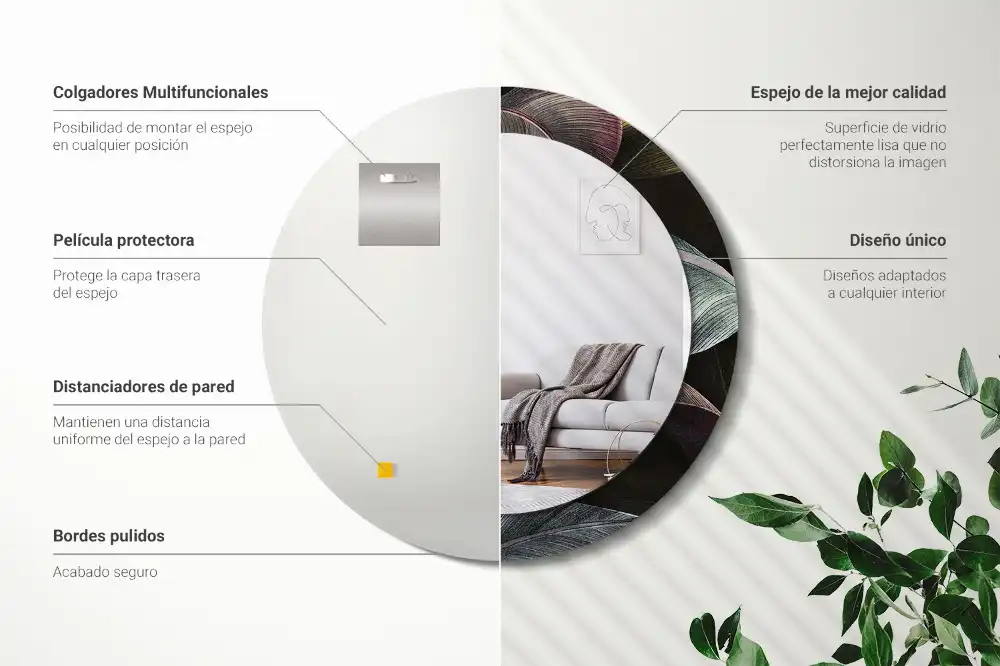 Miroir rond cadre imprimé feuilles tropicales sombres
