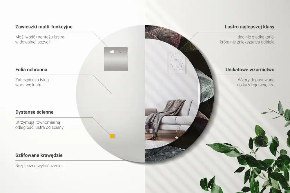 Miroir rond cadre imprimé feuilles tropicales sombres