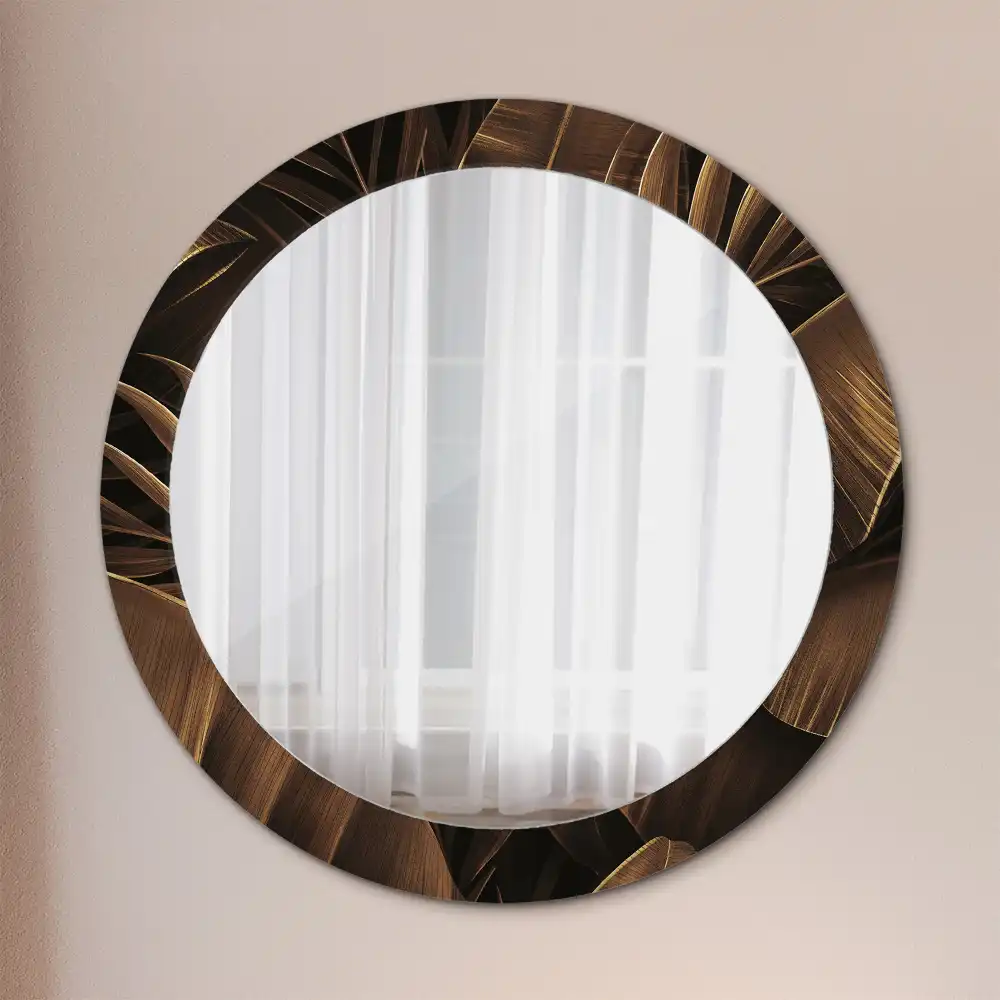 Miroir rond avec décoration feuilles de bananier brunes