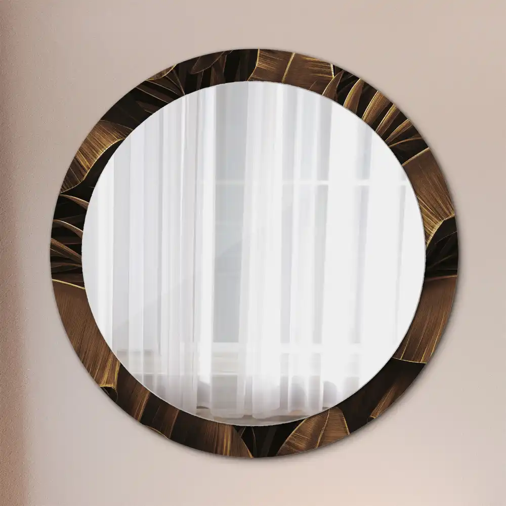 Miroir rond avec décoration feuilles de bananier brunes